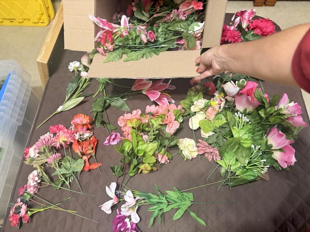 Large Lot / Box of Miscellaneous Artificial Silk Flowers - Pink Shades